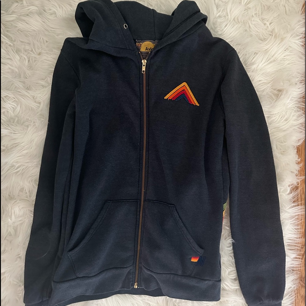 aviator nation zip up triangle striped sweatshirt